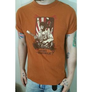 Jimi Hendrix orange graphic band tee shirt